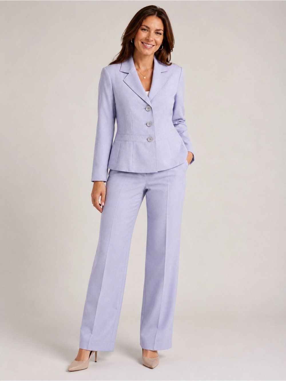 Kasper Petite 2-Piece Lavender Pantsuit Size 16P Career Office Blazer Pant Set